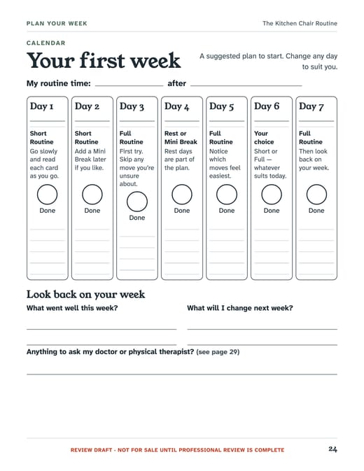 Page from the guide: Your first week. The 7-day calendar.