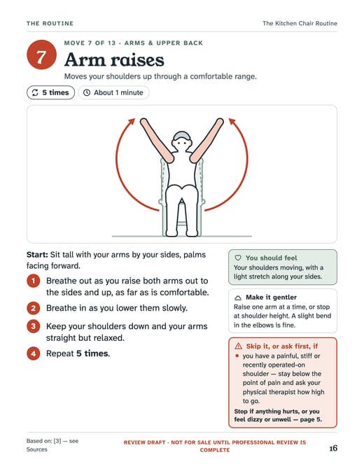 A movement page from the guide: Arm raises